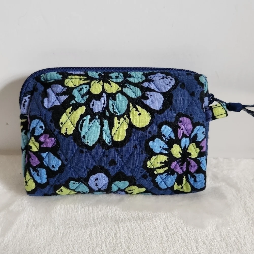 Vera Bradley Retired Indigo Pop Floral Flower Navy Blue Cosmetic Bag Pouch